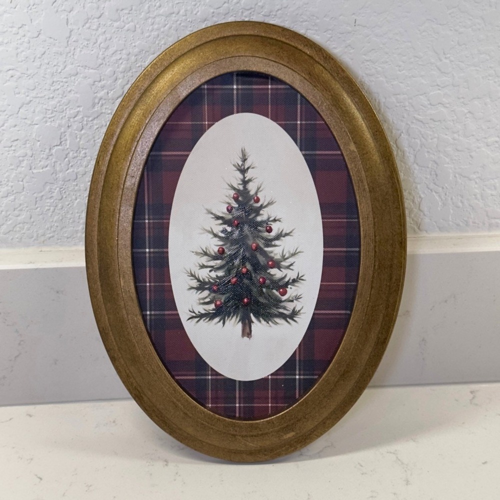 Robert Stanley Christmas Tree Tartan Plaid Oval Wall Decor 8x11 2026 NEW
